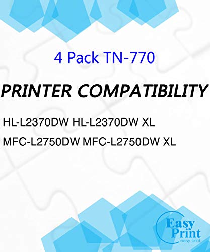 (4-Pack, Super High Yield) Compatible TN770 Toner Cartridge TN-770 Used for MFC-L2750DW L2750DWXL HL-L2370DW L2370DWXL Printer, Sold by EasyPrint