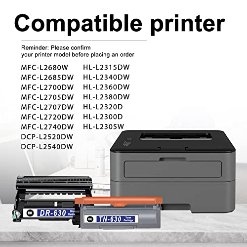 4-Pack (2Toner+2Drum) TN630 DR630 Compatible TN-630 Toner Cartridge and DR-630 Drum Unit Replacement for Brother HL-L2300D L2305W MFC-L2680W DCP-L2520DW L2540DW Printer Sold by Feromyink