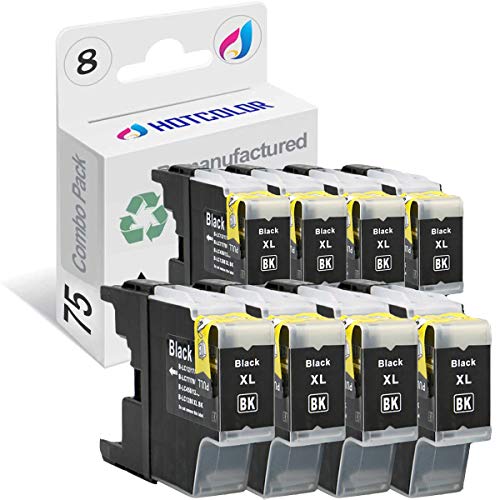 HOTCOLOR LC75xl Ink cartridges Replacement for Brother Printer Ink LC71xl LC75xl Black for Brother MFC-J280W MFC-J425W MFC-J6710DW MFC-J6510DW Printer (8 Black,8PK)