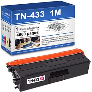 1 pack tn-433m magenta toner cartridge compatible tn433m high yield toner cartridge replacement for brother hl-l8260cdw l8360cdw l8360cdwt mfc-l8900cdw printer toner.