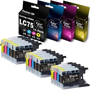 easyprint compatible ink cartridge replacement for brother lc-75 lc75 lc71 used for mfc-j6910cdw/ j6710cdw/ j5910cdw/ j825n; dcp-j525n/ j540n/ j740n, (5 black, 3 cyan, 3 magenta, 3 yellow, 14 pack)
