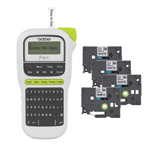 brother p-touch, pth110bp, easy portable monochrome label maker bundle (4 label tapes included)