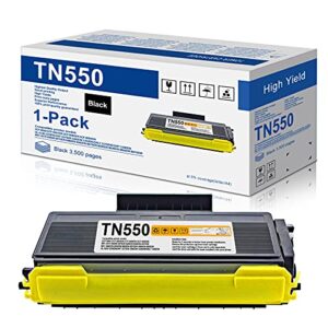 1-pack black compatible toner cartridge replacement for brother tn550 tn-550 tn550bk high yield to use with hl-5370dw, hl-5340d, dcp-8060, dcp-8065dn, hl-5240, hl-5250dn, mfc-8660dn printer