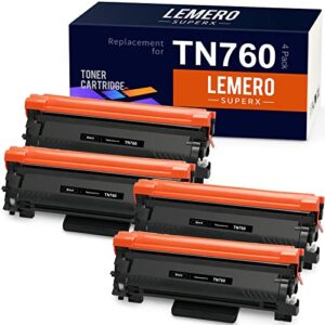 tn760 lemerosuperx compatible toner cartridges replacement for brother tn760 tn 760 tn730 work for hl-l2350dw hl-l2370dw hl-l2370dw hl-l2395dw (black, high yield, 4 pack)