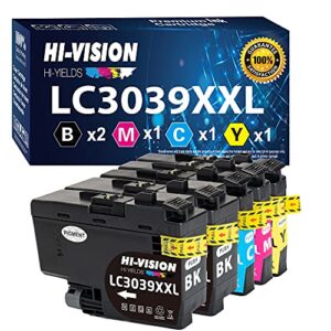 hi-vision hi-yields 5-pack compatible ink cartridges replacement for brother 3039xxl lc3039xxl for mfc-j5845dw, mfc-j5845dw xl, mfc-j5945dw, mfc-j6545dw, mfc-j6545dw xl, mfc-j6945dw, (2bk, 1c, 1m, 1y)