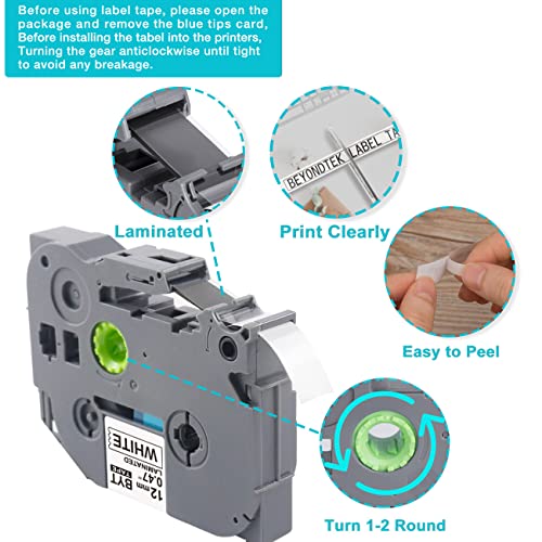 6 Pack P Touch Label Tape, TZe231 Tape 12mm 0.47 Inch Laminated White Compatible with Brother P-Touch Label Maker PT-D210 PT-H110 PT-D600 PT-1230PC PT-P700 TZe-231 TZ 231 Black on White 8m 26.2ft