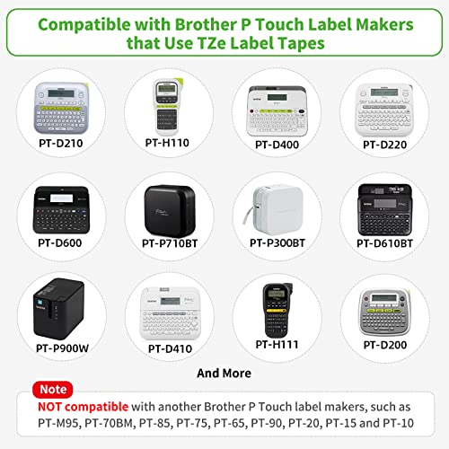 Labelife 6-Pack Compatible Brother P Touch Label Tape TZe TZ Tape 12mm 0.47 Laminated Label Maker Tape for Brother Ptouch PT-D210 PT-H110 PT-D220 PTD610BT D400 D600, White/Orange/Red/Blue/Yellow/Green