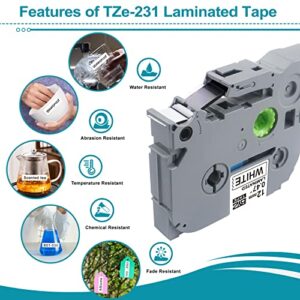2Pack TZ Tape 12mm 0.47 Laminated White Tape Compatible for Brother P-Touch TZe-231 TZe231 Label Maker Tape for Brother PTouch PTH110 PTD210 PTD220 PTD600, 26.2Ft(8m)