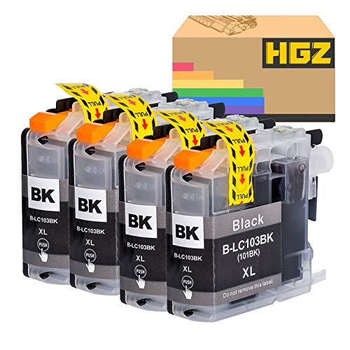 HGZ 4 Pack LC103XL Ink Cartridge Replacement for LC103 MFC-J245 MFC-J285DW MFC-J450DW MFC-J475DW MFC-J650DW MFC-J870DW MFC-J875DW Printer (4 Black)