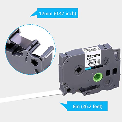 TZE-231 Compatible Label Tape Replacement for Brother TZe-231 TZ-231 Laminated P-Touch Label Maker Tape, Black on White, for PT-D200 PT-D210 PTH100 PT-D400, 0.47" x 26.2'(12mm x 8m), 6 Packs