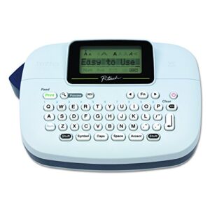 brother p-touch, ptm95, monochrome, handy label maker, 9 type styles, 8 deco mode patterns, navy blue, blue gray