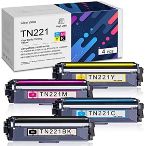 myss [4-pack,1bk+1c+1y+1m] tn-221 tn-221bk tn-221c tn-221y tn-221m toner cartridge compatible tn221 toner replacement for brother hl-3180cdw mfc-9340cdw dcp-9020cdn printers toner sold by mrymygs