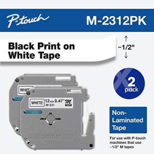 brother genuine p-touch m-2312pk tape, 2 pack, 1/2″ (0.47″) wide standard non-laminated tape, black on white, recommended for home and indoor use, 0.47″ x 26.2′ (12mm x 8m), 2-pack, m2312pk, m231