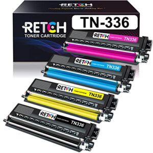 retch compatible toner cartridge replacement for brother tn336 tn331 tn-336 tn-331 to use with hl-l8350cdw mfc-l8850cdw mfc-l8600cdw hl-l8350cdwt laser printer (black cyan magenta yellow 4 pack)