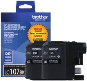 brother super high yield black ink dual pack (2 pack of oem# lc107bk) (2 x 1,200 yield)