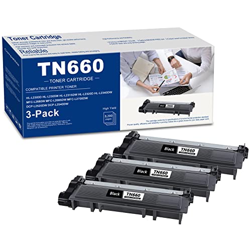 TN660 High-Yield Black Toner Cartridge (3-Pack) | Replacement for Brother TN-660 Toner Cartridge Compatible with HL-L2300D HL-L2380DW HL-L2320D DCP-L2540DW HL-L2340DW HL-L2360DW MFC-L2720DW Printer