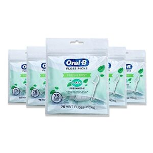 oral-b floss picks fresh mint with scope freshness, shred resistant, 75 count (pack of 5)