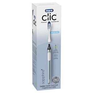 oral-b clic manual toothbrush (aqua) with 2 replaceable brush heads and magnetic brush mount