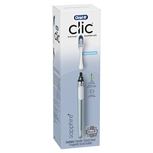 Oral-B Clic Manual Toothbrush (Aqua) with 2 Replaceable Brush Heads and Magnetic Brush Mount