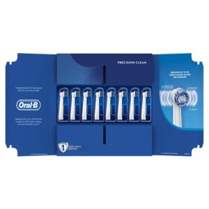oral-b genuine precision clean replacement white toothbrush heads, refills for electric toothbrush, deep and precise cleaning, mailbox size, pack of 8