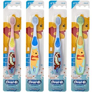 oral-b baby manual toothbrush, pooh characters, 0-3 years old, extra soft (characters vary) – pack of 4