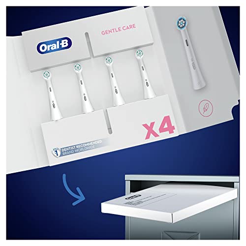 Oral-B iO Gentle Care Electric Toothbrush Head, Twisted & Angled Bristles for Deeper Plaque Removal, Pack of 4, Suitable for Mailbox, White