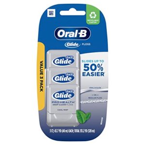 oral-b glide pro-health dental floss, deep clean cool mint flavor, 40 m, 3 count