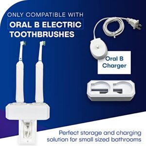 HOYT DESIGN Electric Toothbrush Holder, Wall Mount, Compatible with Oral-B, Holds 2 Chargers, Mounts on Single GFCI/Decora Outlet ONLY. (Charger/Brushes NOT Included), White, OB2C-GSSV