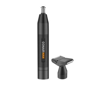 conairman ear and nose hair trimmer for men, cordless battery-powered trimmer with detail and shaver attachments, patent 360 bevel blade for no pull, no snag trimming experience