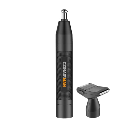 ConairMan Ear and Nose Hair Trimmer for Men, Cordless Battery-Powered Trimmer with Detail and Shaver Attachments, Patent 360 Bevel Blade for No Pull, No Snag Trimming Experience