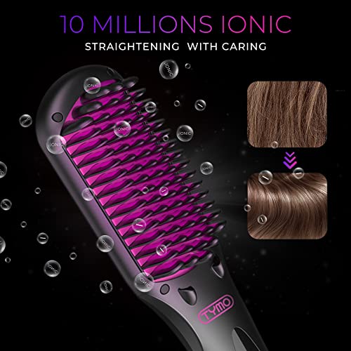 TYMO lonic Hair Straightener Brush | Enhanced Straightening Brush with 16 Temps | Anti Frizz Hot Brush to Smooth Hair | Anti-Scald Safety Design & Easy to Use for Women | Dual Voltage for Travel