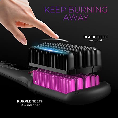 TYMO lonic Hair Straightener Brush | Enhanced Straightening Brush with 16 Temps | Anti Frizz Hot Brush to Smooth Hair | Anti-Scald Safety Design & Easy to Use for Women | Dual Voltage for Travel