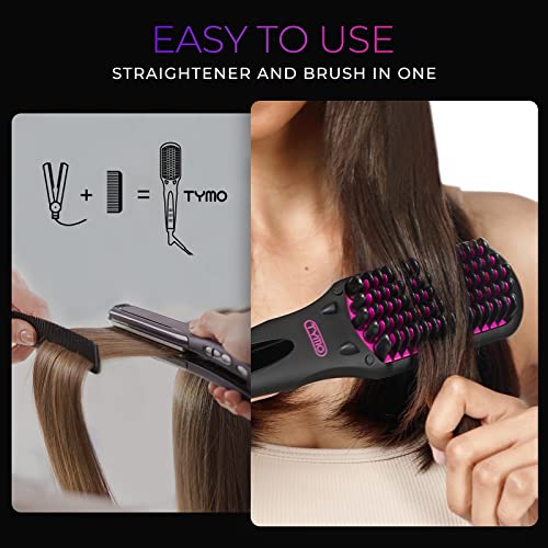 TYMO lonic Hair Straightener Brush | Enhanced Straightening Brush with 16 Temps | Anti Frizz Hot Brush to Smooth Hair | Anti-Scald Safety Design & Easy to Use for Women | Dual Voltage for Travel