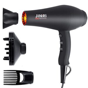 infrared hair dryer, ionic salon blow dryers with diffuser, concentrator, comb attachment, 1875w professional fast drying quiet hairdryer for normal & curly hair