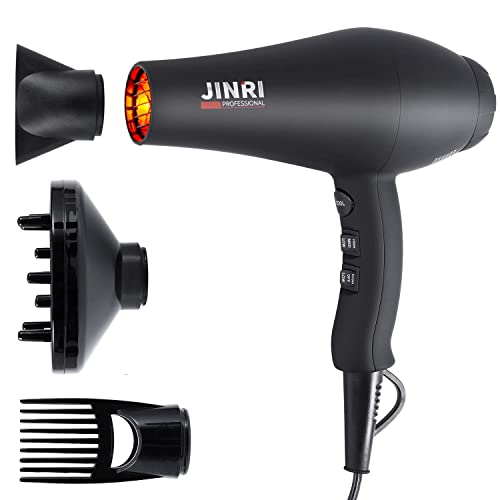 Infrared Hair Dryer, Ionic Salon Blow Dryers with Diffuser, Concentrator, Comb Attachment, 1875W Professional Fast Drying Quiet Hairdryer for Normal & Curly Hair