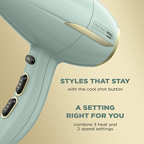 INFINITIPRO by CONAIR Heat Protect Hair Dryer with Diffuser, 1875W Blow Dryer with Advanced Heat Protection Helps Minimize Overdried Hair