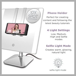 Conair Reflections LED Lighted Social Media Makeup Mirror, 1x/10x Magnification Spot Mirror, with Phone Holder, Polished Chrome finish