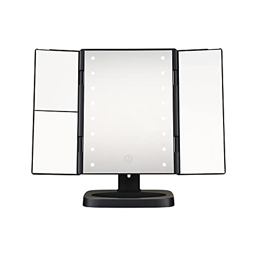 Conair Reflections Tri-Panel LED Lighted Vanity Makeup Mirror, 1x/2x/3x magnification, Matte Black finish