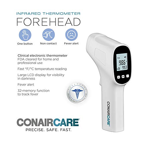 Conair Digital Thermometer for Adults and Kids, Forehead Thermometer, No Contact Infared Thermomter with Fever Alert and Memory Function