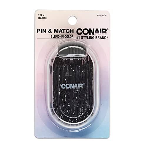 Conair Pin & Match Bobby Hair Pins, Black Bobby Pins packed inside a Storage Container, 75ct