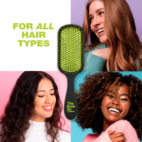 The Knot Dr. for Conair Hair Brush, Wet and Dry Detangler with Storage Case, Removes Knots and Tangles, For All Hair Types, Green