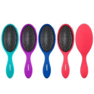 conair gently detangle hair brush, dry and wet hairbrush with flexible bristles, color may vary, 3 count