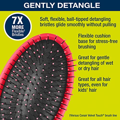 Conair Gently Detangle Hair Brush, Dry and Wet Hairbrush with Flexible Bristles, Color May Vary, 3 Count