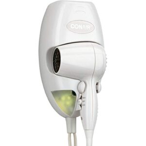 conair 134w mini turbo white wall mount hair dryer with nightlight – 1600w