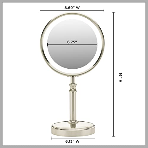 Conair Reflections Double-Sided LED Lighted Tabletop Mount Vanity Makeup Mirror, 1x/10x magnification, Satin Nickel