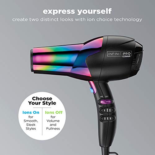 INFINITIPRO BY CONAIR Hair Dryer, 1875W Ion Choice Hair Dryer - Turn Ions ON for Smooth, Shiny Hair and OFF for More Fullness and Volume