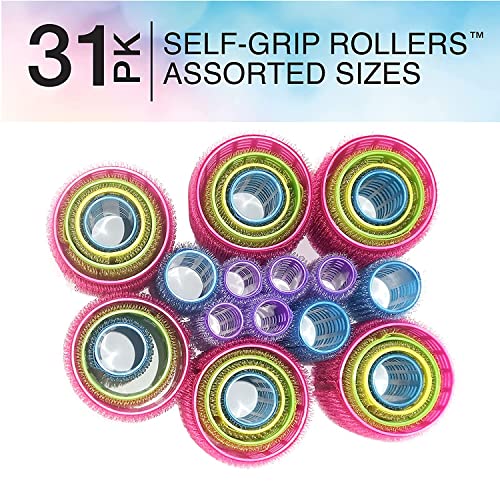 Conair Self Grip Assorted Sizes and Colors Hair Rollers, Hair Curlers, Self-Grip Hair Rollers, 31 Pack with Storage Bag