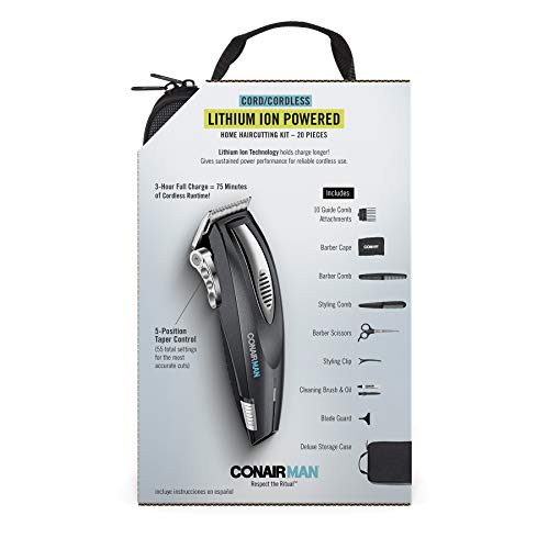 ConairMAN Cordless Lithium Ion Powered 20-piece Hair Clipper