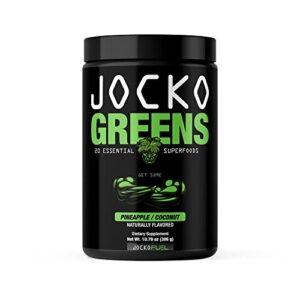 origin jocko greens powder – greens & superfood powder for healthy green juice – keto friendly with spirulina, chlorella, digestive enzymes, & probiotics – 30 servings (pineapple/coconut flavor)