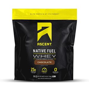 ascent native fuel whey protein powder – post workout whey protein isolate, zero artificial ingredients, soy & gluten free, 5.7g bcaa, 2.7g leucine, essential amino acids, chocolate 4 lb